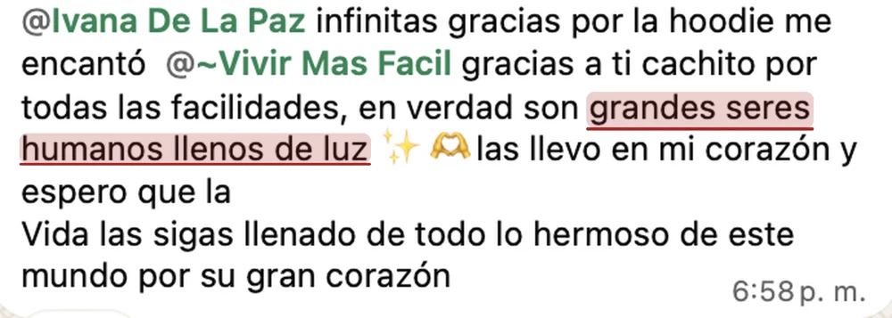 Mensaje de una participante: grandes seres humanos llenos de luz
