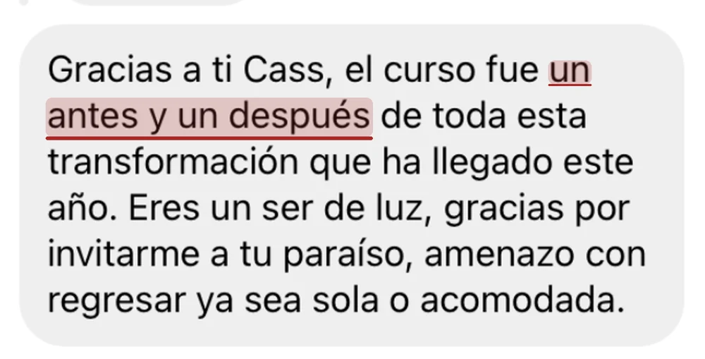 Mensaje de una participante: el curso fue un antes y un después